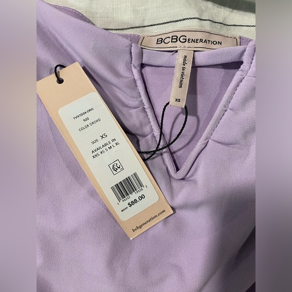 BCBGeneration Fitted Long Sleeve Square Neck Mini Dress Orchid Lavender Lilac XS - Picture 4 of 7